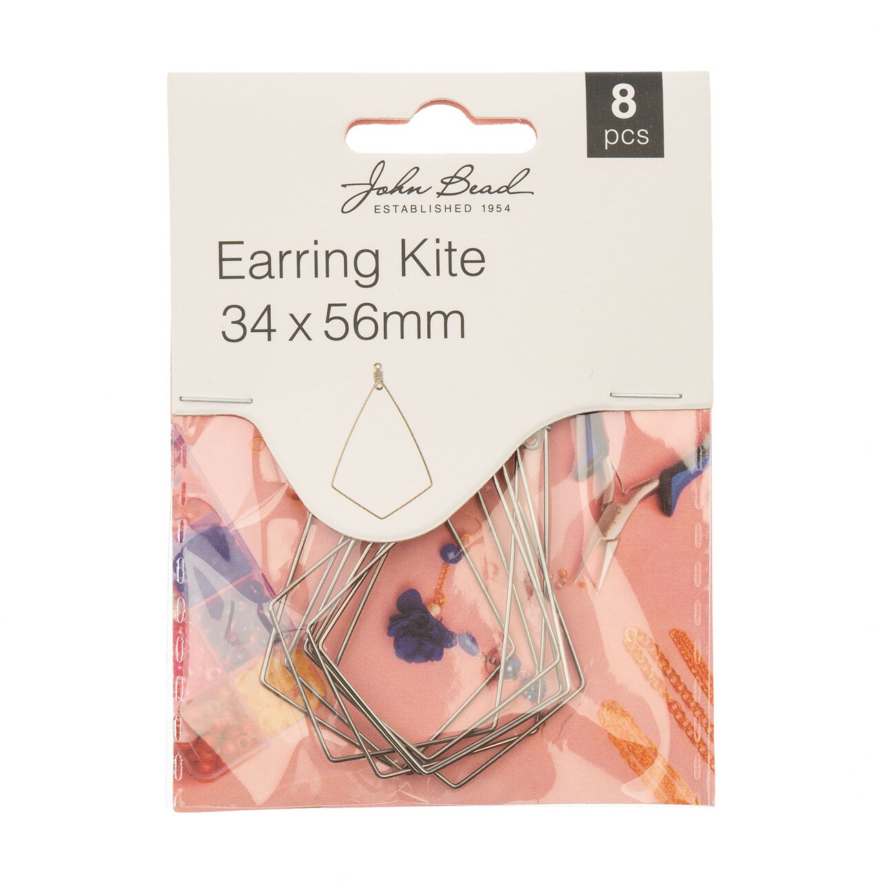 John Bead 34x56mm Kite Diamond Shape Earring Must Have Findings, 8pcs